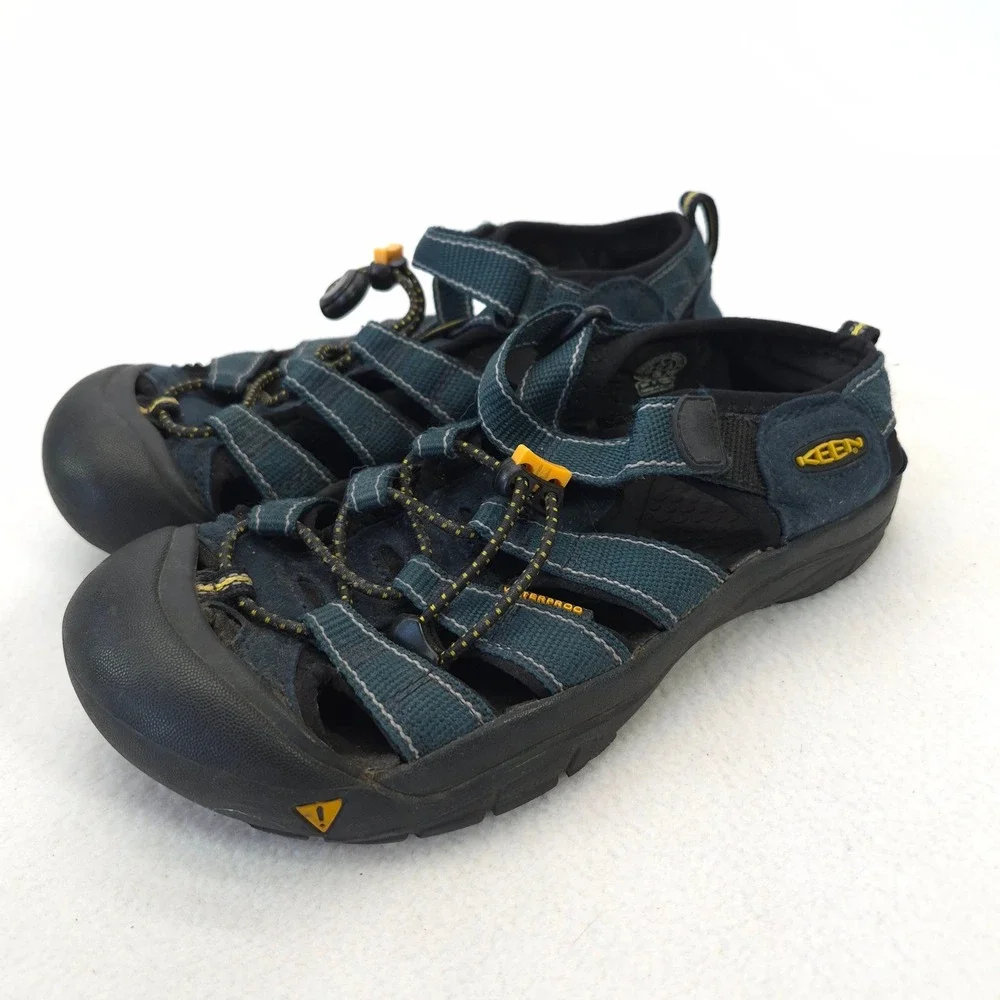 Keen Blue Leather Textile Hiking Sandals Bungee Hook Loop Ankle Straps Size 4